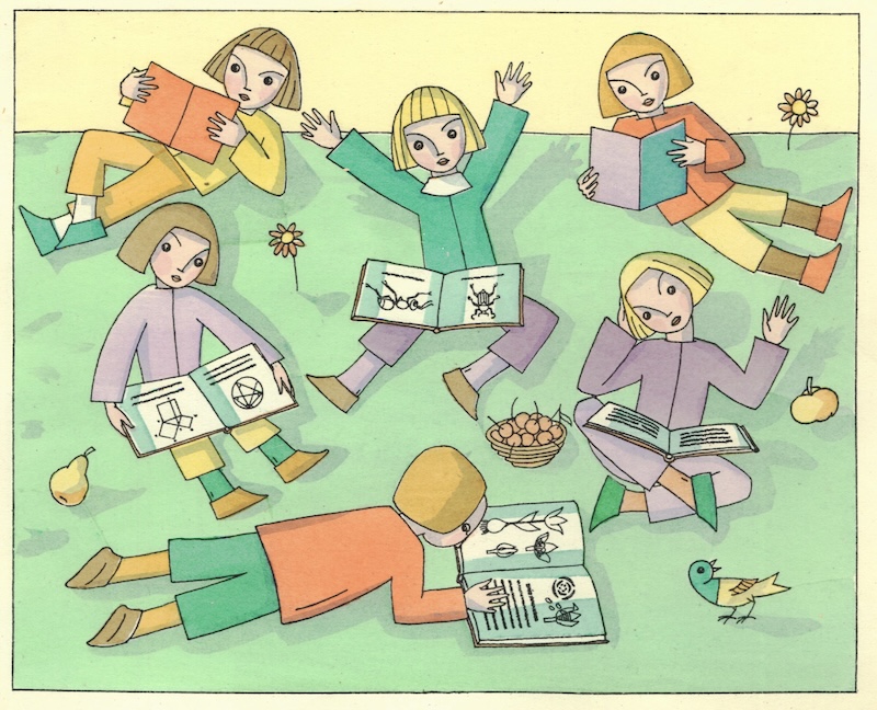 An image of readers, from Die Fischreise, illustrated by Tom Seidmann-Freud